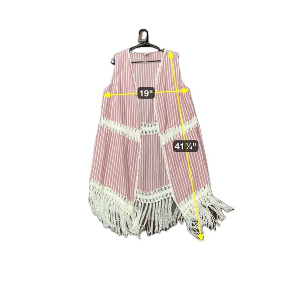 Indigo Thread Co. Striped Open Front Fringe Vest Crochet Details Sz XL - Picture 6 of 9